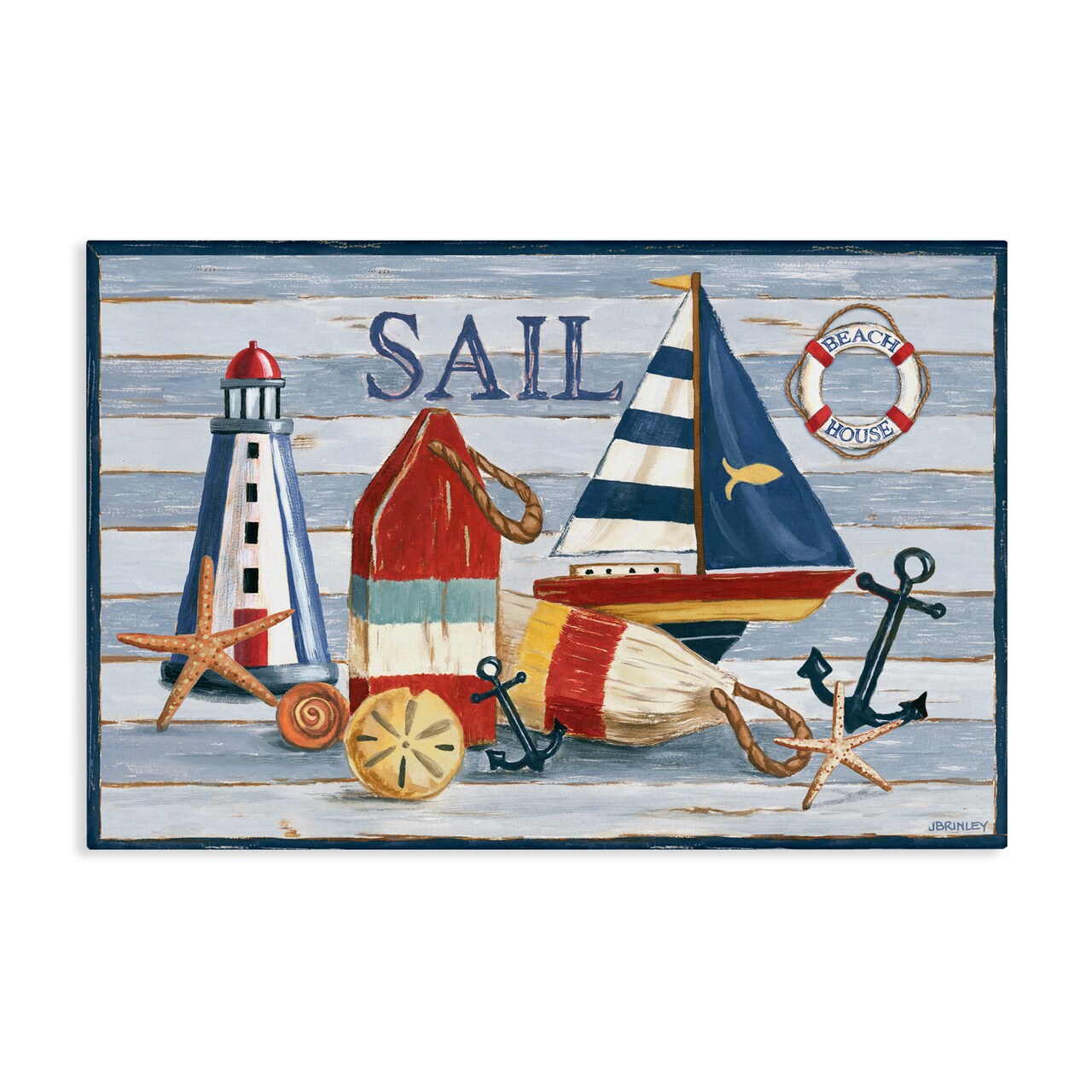 Stupell Industries Striped Nautical Still Life Canvas Wall Art Design by Jennifer Brinley